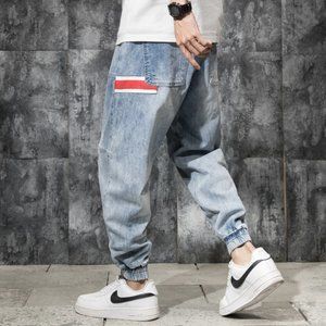 Men Jeans Light Blue Loose Cargo Pants